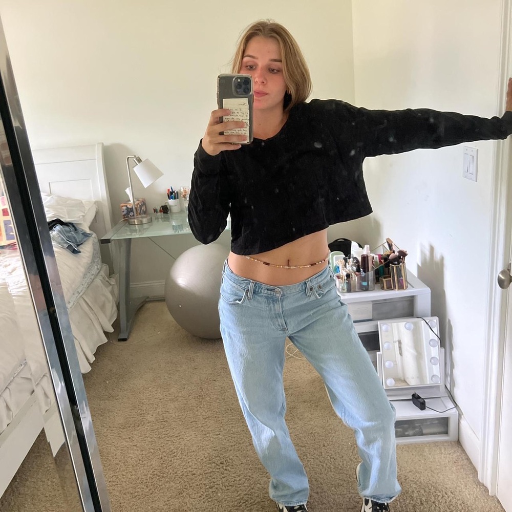 Reformation Black Long Sleeve Crop Long Sleeve T-shirt